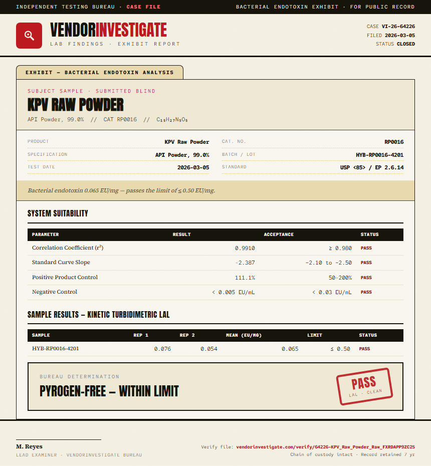 KPV Raw Powder Endotoxin report by VendorInvestigate